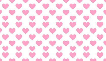 Simple repeating pattern of pink hearts on white