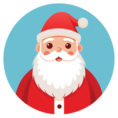 Cute Santa Claus face vector icon. A simple and happy flat design cartoon of a Christmas character head.