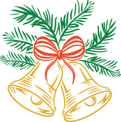 Christmas Bells with red Bow Vector on a transparent background