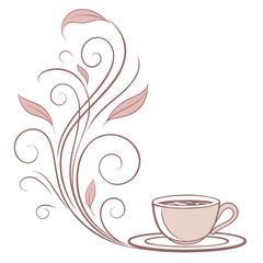 Cup of coffee and tea with flowers vector illustration