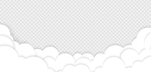 White clouds background. Border of clouds with shadow. Simple cartoon design. Flat style vector illustration