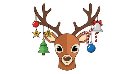 Christmas Reindeer Head with Ornaments &ndash; Vector Illustration