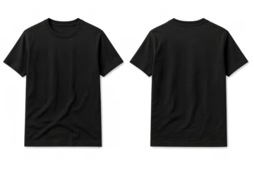 Black t shirt front and back view mockup isolated on transparent background