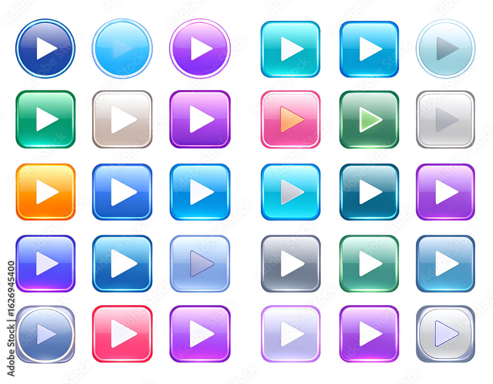 Poster play button symbols – modern flat vector collection for streaming or media control.