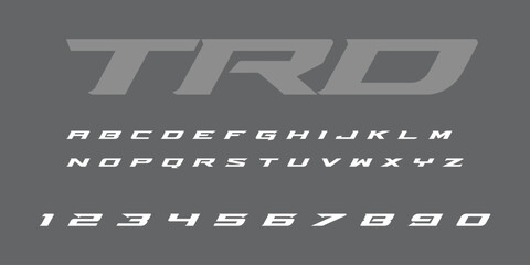 TRD Lettering Font Alphabet Vector Design Off Road Style Bold Rugged Typography Inspired by Racing Development Trucks 4x4 Adventure for Stickers T Shirts and Automotive Projects   © Hasan