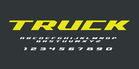 Truck Lettering Font Alphabet Vector Design Bold Industrial Style Custom Typography Inspired by Hauling Transport Offroad Racing for Stickers Posters T Shirts and Vehicle Branding © Hasan
