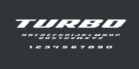 Obraz premium Turbo Lettering Font Alphabet Vector Design High Speed Racing Inspired Bold Dynamic Typeface for Automotive Posters Stickers Sports Cars T Shirts and Modern Motion Graphic Projects