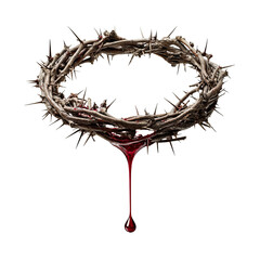 Crown of thorns with dripping red liquid on transparent background isolated symbol of sacrifice and pain