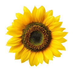 Bright yellow sunflower with detailed petals isolated on transparent background