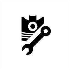 Mechanic logo design with piston and wrench symbols.