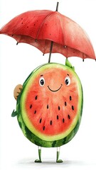 Happy Watermelon under Red Umbrella