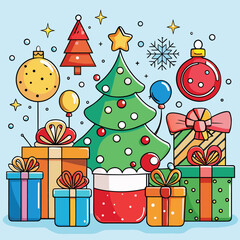 christmas background with gift boxes and gifts