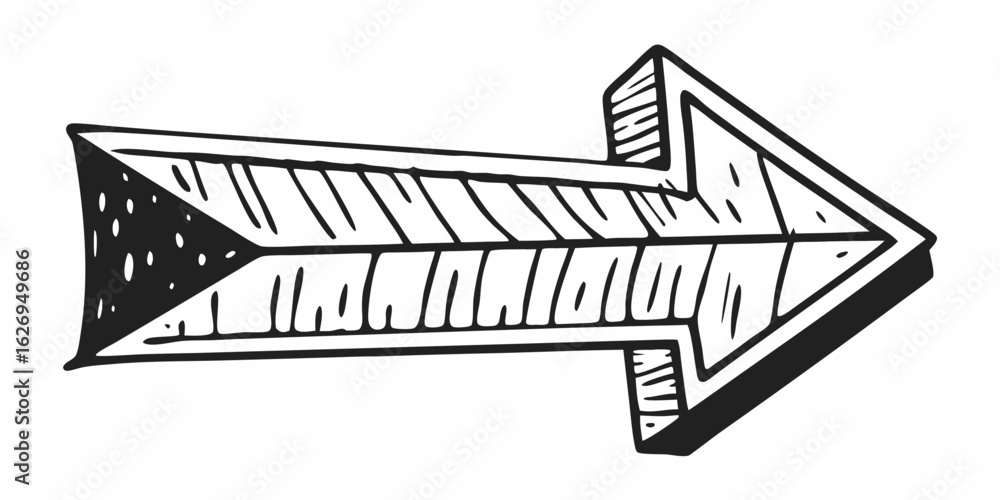 Poster illustration of a bold arrow pointing to the right with a textured head and outlined body shape crea