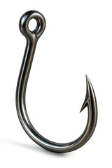 Shiny metal fishing hook isolated on transparent background