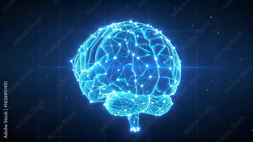 Poster glowing digital brain composition showcases advanced technology and neural networks