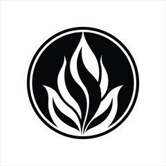 Modern Plant or Flame Emblem in Circle Silhouette