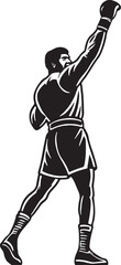 Silhouette-style boxer with one arm raised, facing sideways in a victory pose. A bold and powerful line-art illustration perfect for sports logos or gym branding.