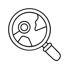 Magnifying glass search world map explore global research discovery find location geography tool
