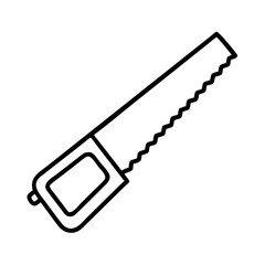 Hand saw vector outline illustration for woodworking carpentry cutting tool icon design element