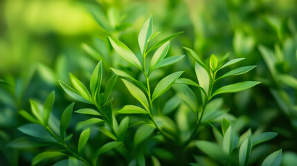 Green foliage with fresh leaves thriving in natural light during a sunny afternoon