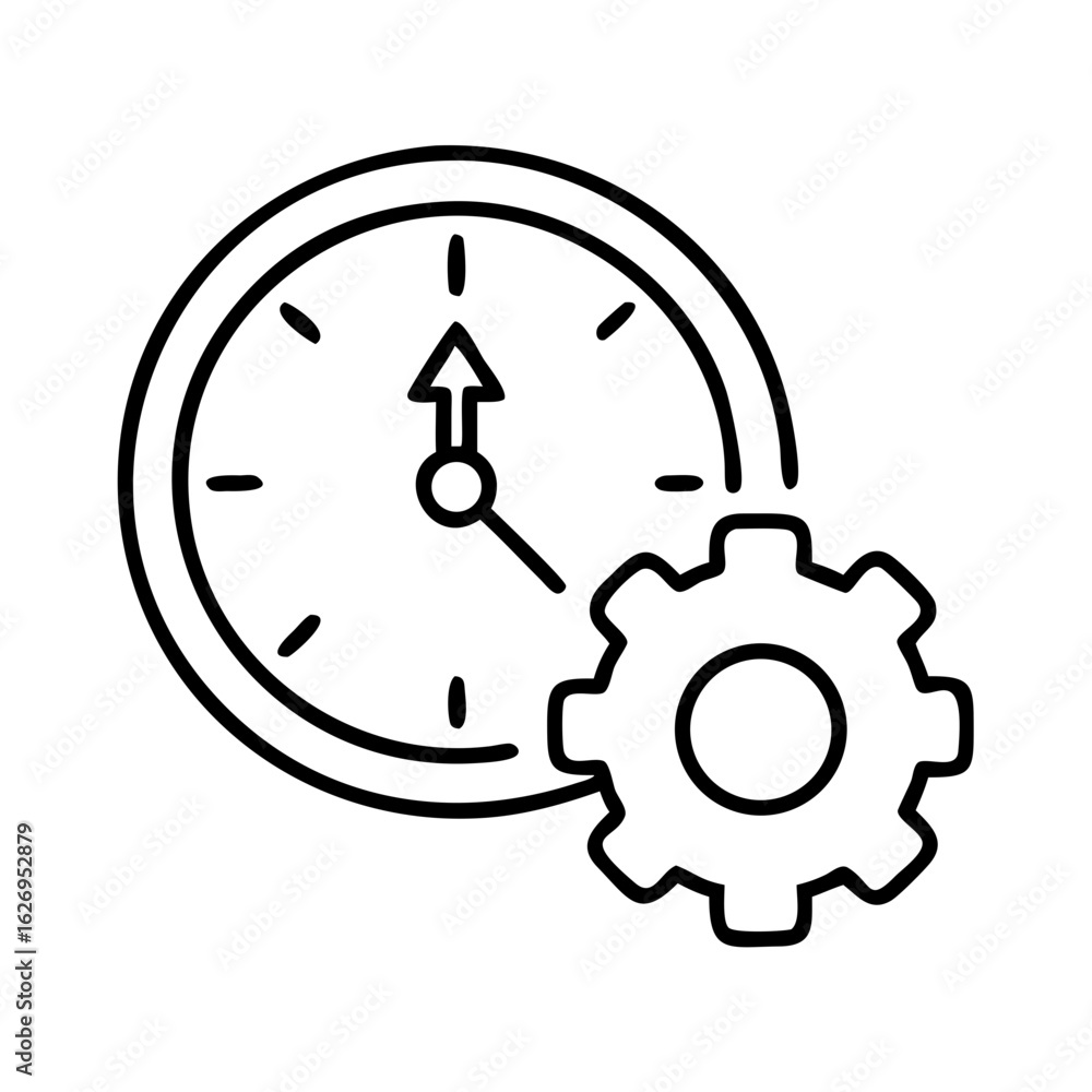 Poster clock and gear icon for time management efficiency productivity and workflow optimization concept