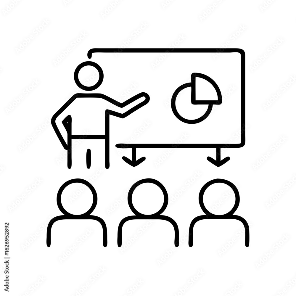 Aufkleber presentation training workshop seminar conference with chart graph and audience icon vector