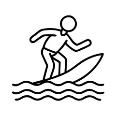 Surfing outline vector illustration of surfer riding wave on surfboard summer sport activity