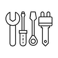 Illustration of repair tools including wrench screwdriver and electrical plug for home repair needs