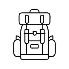 Outline travel backpack camping hiking rucksack knapsack baggage tourist gear vector icon