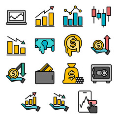 Economy icon set. Line color outline style