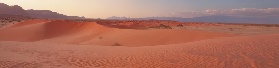 Naklejka premium Crimson cliffs dominate arid expanse, sun-baked sand dunes stretch to horizon , dunes, image