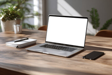 Photorealistic Minimal Laptop Mockup in Bright Office Setting with Clean Desk