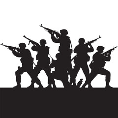 Naklejka premium Soldier Silhouette with Rifles 