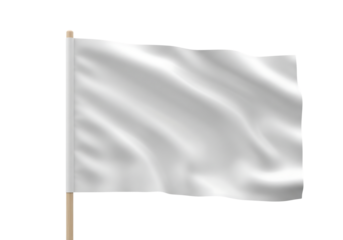 Waving white flag on a wooden pole. Blank banner for design mockup. Isolated on transparent background, png