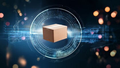 package floating in air with data orbiting it