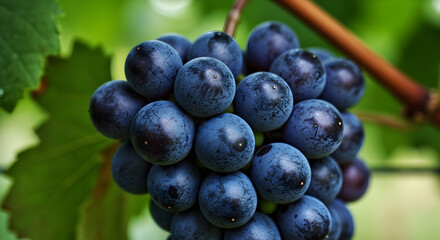 Ripe Blue Grapes on the Vine: Close-Up of Vineyard Harvest