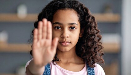 Close-up of a girl making a stop gesture