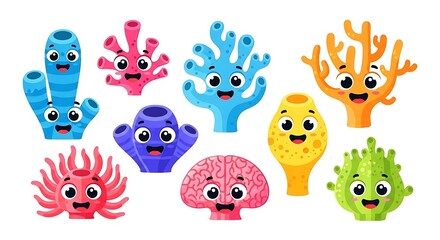 Fototapeta premium Cute Coral Reef Characters – Cartoon Vector Illustration