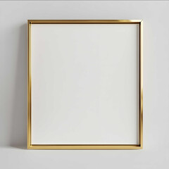 A thin elegant golden frame with a sleek metallic finish perfectly square 11 ratio surrounding a blank white canvas The frame has clean minimalist lines with a s