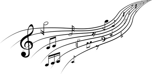 Flowing music notes black vector illustration