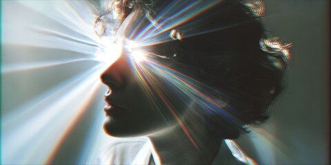 Illustration of a Person with Open Third Eye and Radiating Energy Beams