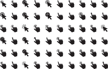 Obraz premium Hand Click and Tap Solid Icons Set - Pointer, Cursor, Touch Gestures for UI/UX Design