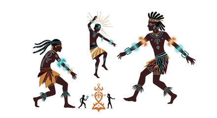 Tribal guardians with futuristic energy shields in dynamic cartoon style