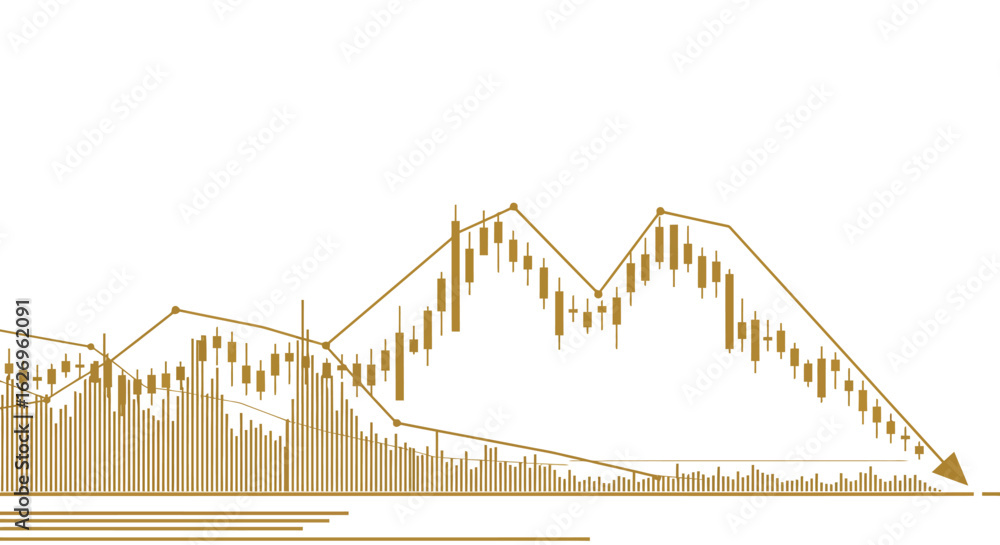 Poster golden financial chart showing declining trend with bar and line graphs