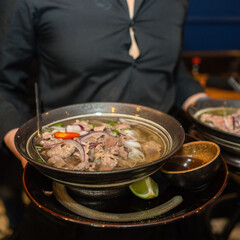 Authentic Vietnamese Pho with Beef Served at Restaurant
