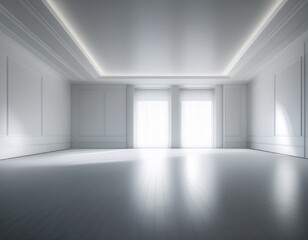 empty room modern minimalist style bright lighting wide angle view clean lines showcase design bright white background neutral mood ideal for interior design