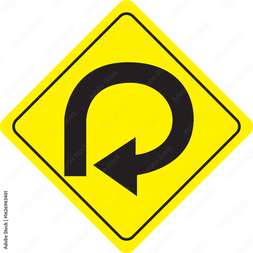 Aufkleber 270-degree loop with sharp turn yellow color traffic sign vector design