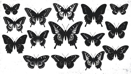 Fototapeta premium Black and white butterfly silhouettes