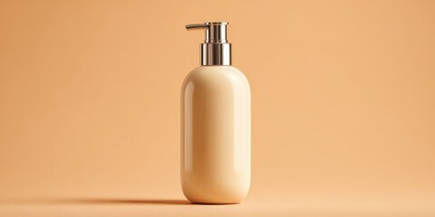 Obraz premium Minimalist Cream Bottle on Beige Background with Elegant Modern Design