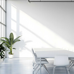 a zoom corporate background with a very minimalistic and white office a conference room and a white clean wall on the back of the image